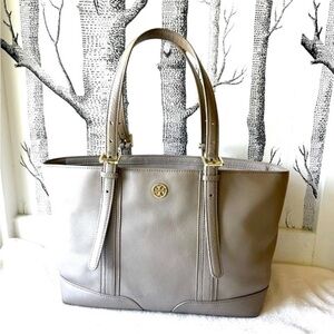 TORY BURCH Landon Pebble Leather Tote, French Gray